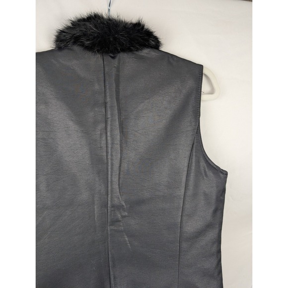 Black Rabbit Fur Trimmed Vest Womens M Embellished Floral Applique Elegent Party - Picture 9 of 10